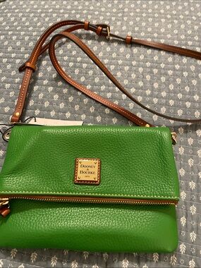 Dooney & Bourke Bright Green Pebbled Leather Crossbody with Brown Strap